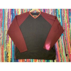 Brandini Men's Sweater V Neck Sz L Tall Pullover Long Sleeve Knit Brown Burgundy